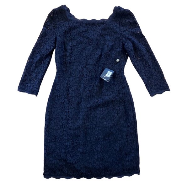 NWT Adrianna Papell Navy Lace Dress Size 6P - Picture 1 of 8